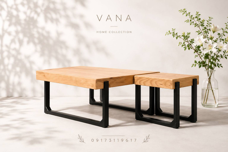 گل میز مدل مرسده VANA | طراحی مدرن با پایه چوب راش و صفحه روکش بلوط ✨