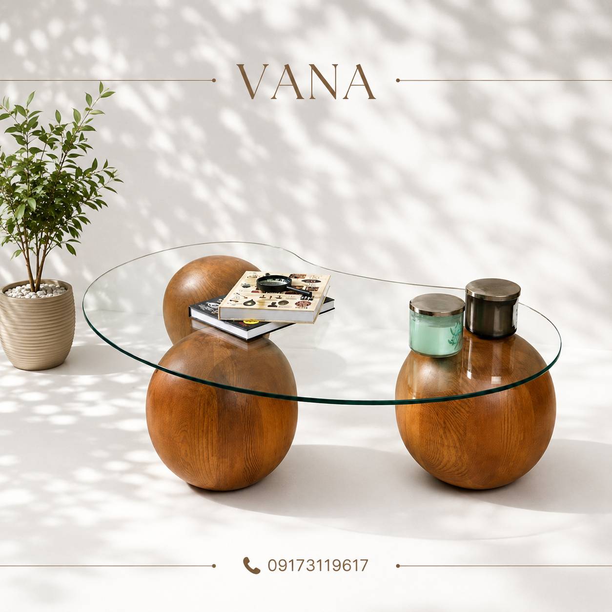گل میز گوی چوبی مدل هوگا