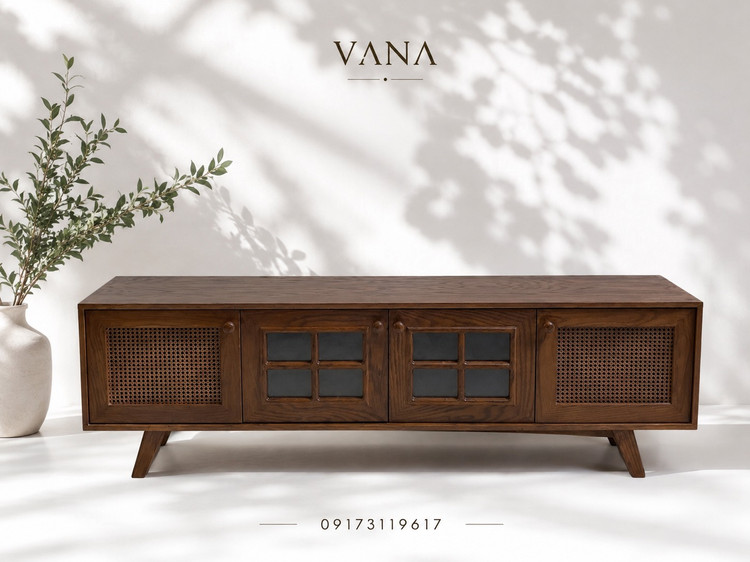 میز تلویزیون VANA؛ روکش راش با حصیر بامبو، ترکیب اصالت و مدرنیته
