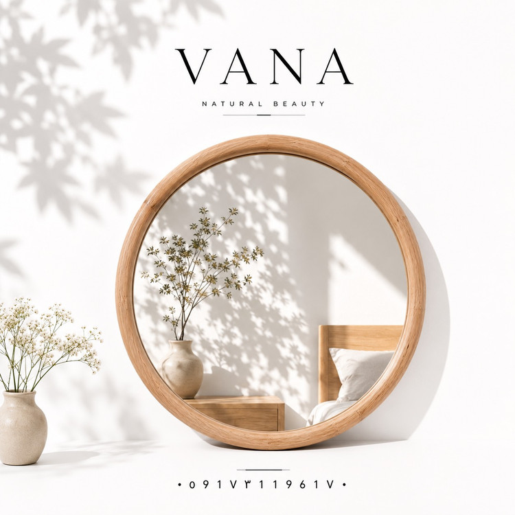 آینه دکوراتیو گرد چوبی VANA | قاب چوبی شیک و مدرن