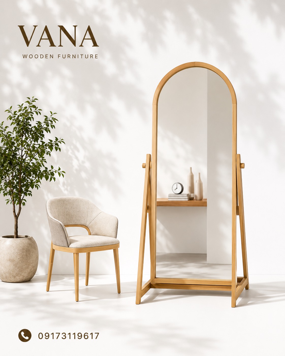 آینه گنبدی پایه مثلثی VANA | چوب سوپر راش گرجستان و آینه سوپر کلییر