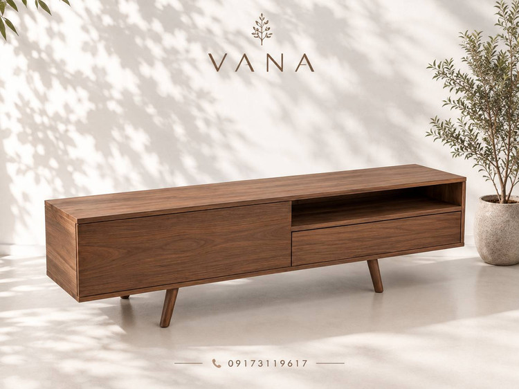 میز تلویزیون چوبی آرکا VANA | روکش بلوط و پایه راش